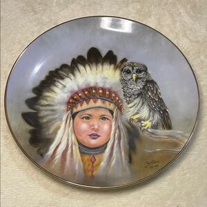 Vintage Artaffects Collector Plate Featuring Native Child & Owl by Perillo